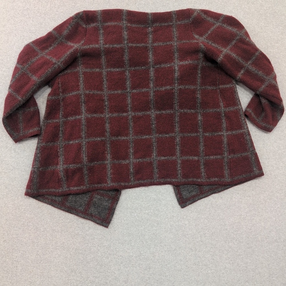 Ellen Tracy Women's 2X Burgundy Grey Plaid Open‎ Front Cardigan Sweater - Picture 4 of 4